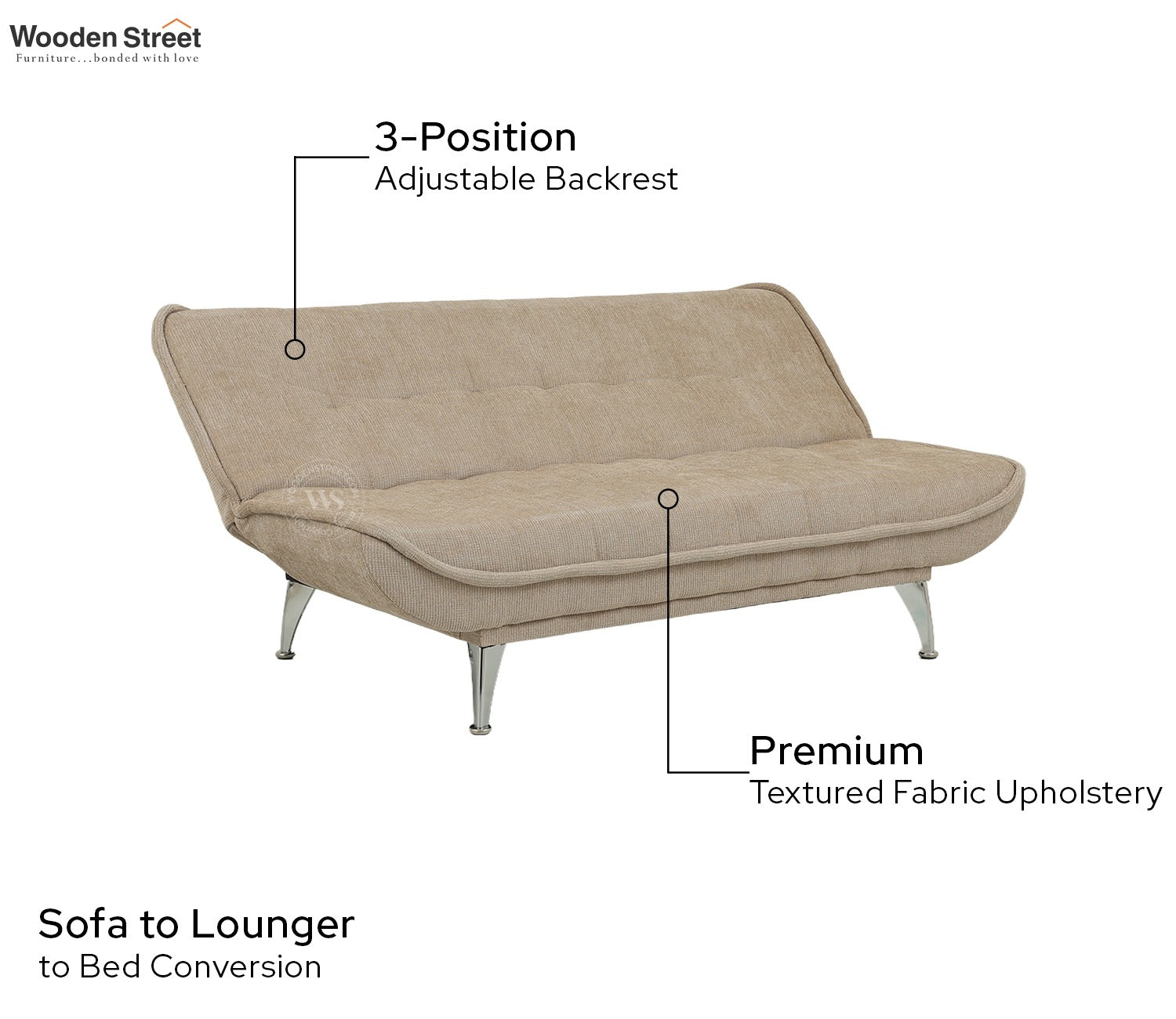 Bastion Premium Upholstery Fabric Sofa cum Bed (Beige)
