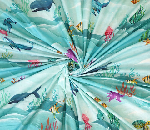 Seashore Flat Cotton Kids Bed Sheet King Size with 2 Pillow Covers