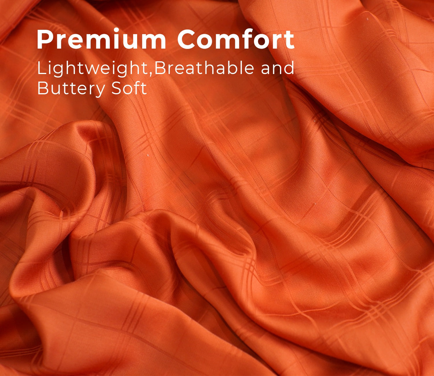 Dobby Checks Organic Bamboo 300 TC 2 Pillowcases and 1 Fitted Bedsheet (Orange, King Size)