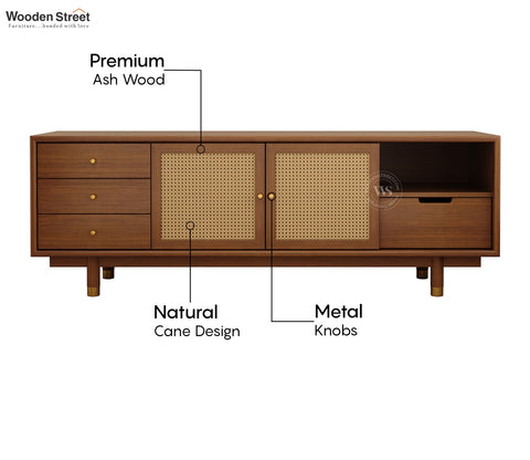 Eka Ash Wood and Cane TV Unit (Teak Finish)