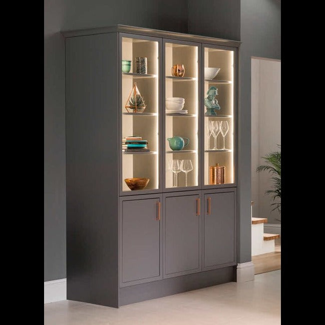 Trueliving Grey LED Modern Crockery Cabinet 43.2D x 101.6W x 172.7H Centimeters