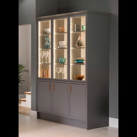 Trueliving Grey LED Modern Crockery Cabinet 43.2D x 101.6W x 172.7H Centimeters