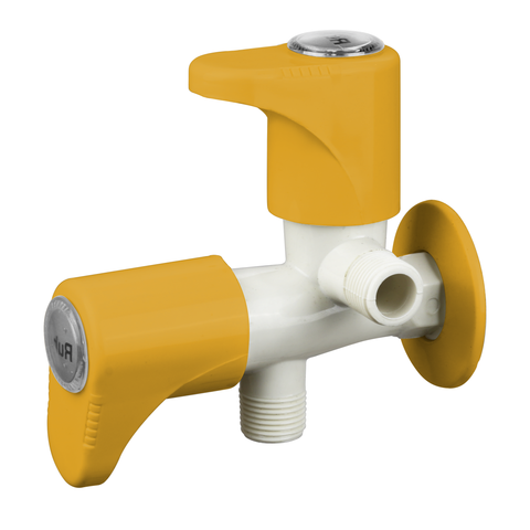 Truliving_Gold Oval Two Way Angle Valve PTMT Faucet (Double Handle) 15 MM White orange