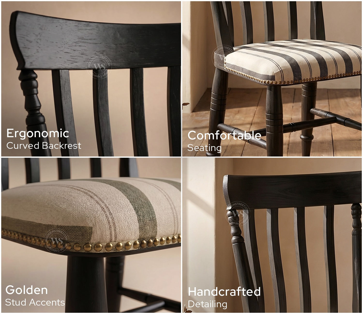 Kanak Designer 6 Seater Sheesham Wood Dining Table Set with Mishaan Quartz Top Table and Misha Chair (Black Finish)