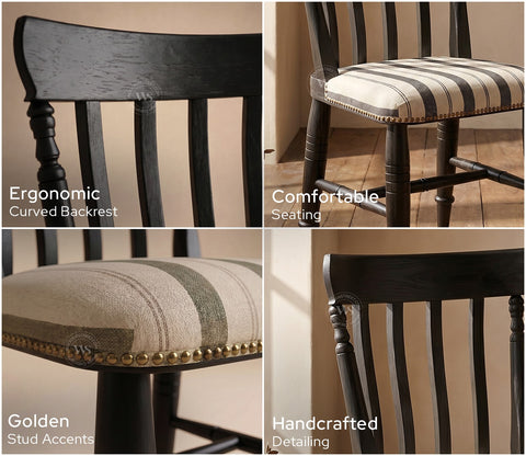 Kanak Designer 6 Seater Sheesham Wood Dining Table Set with Mishaan Quartz Top Table and Misha Chair (Black Finish)