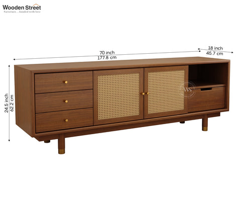 Eka Ash Wood and Cane TV Unit (Teak Finish)