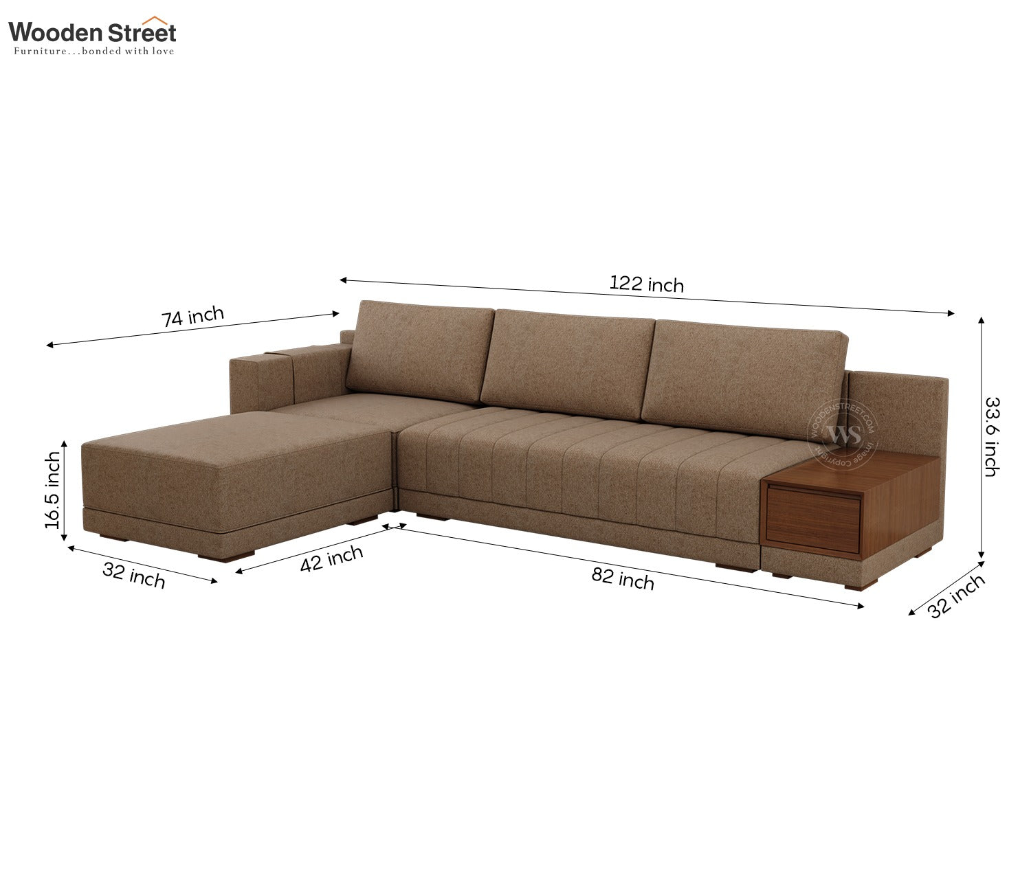 Oasis L-Shape Left Aligned Sectional Sofa (Sand Brown)