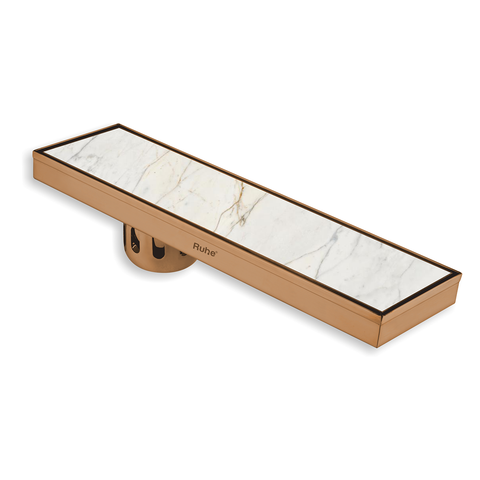 Trueliving Home Brown Tile Insert Shower Drain Channel (12 x 4 Inches) ROSE GOLD PVD Coated
