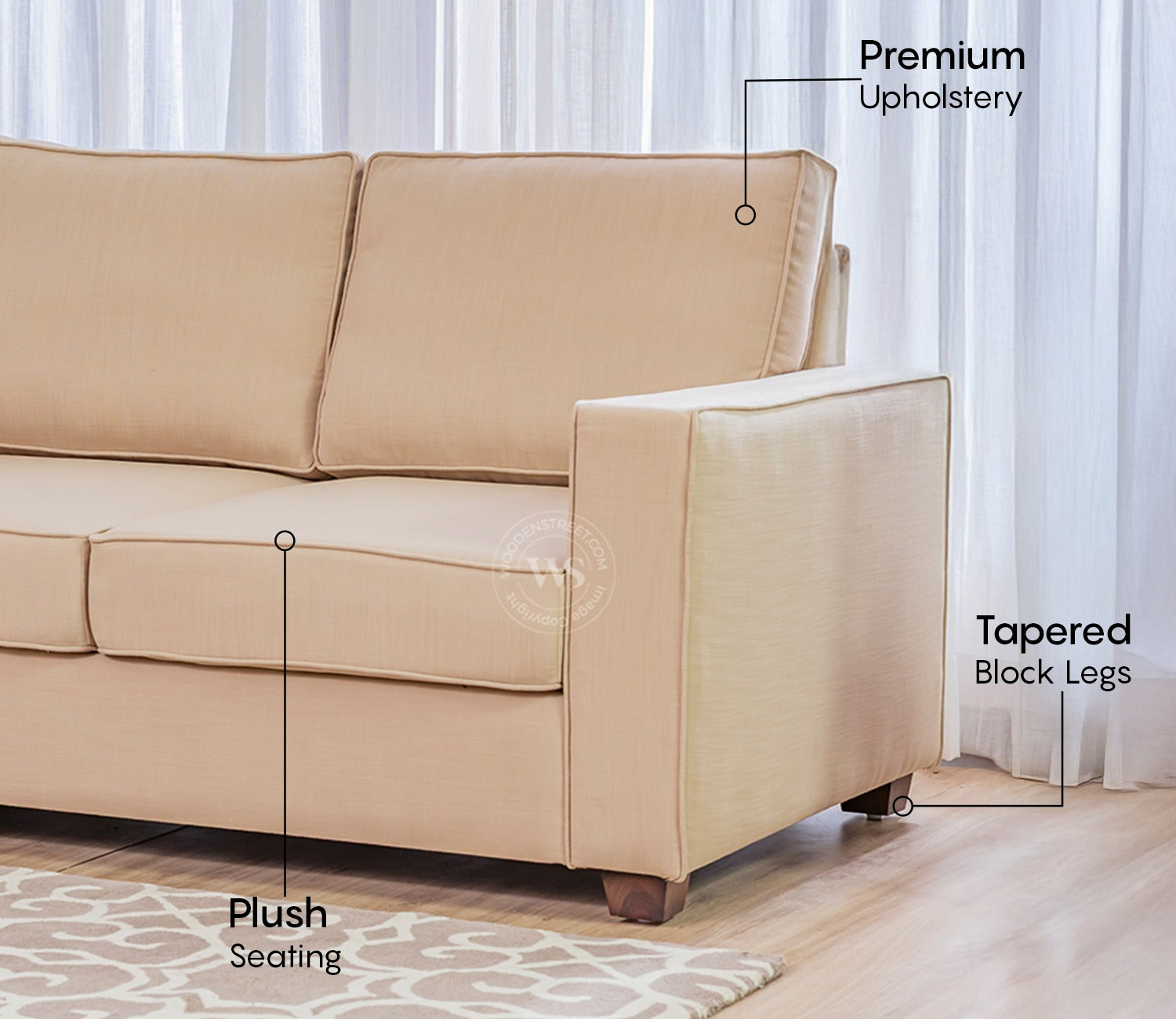 Albus 3+1+1 Seater Fabric Sofa Set (Cotton, Irish Cream)