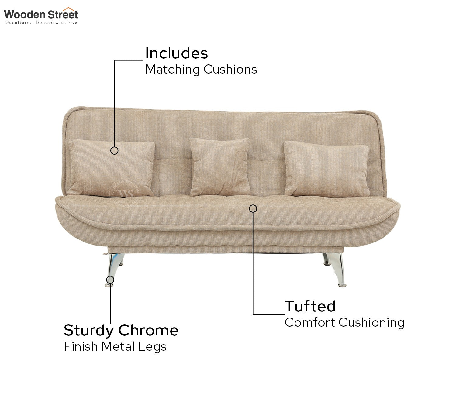 Bastion Premium Upholstery Fabric Sofa cum Bed (Beige)