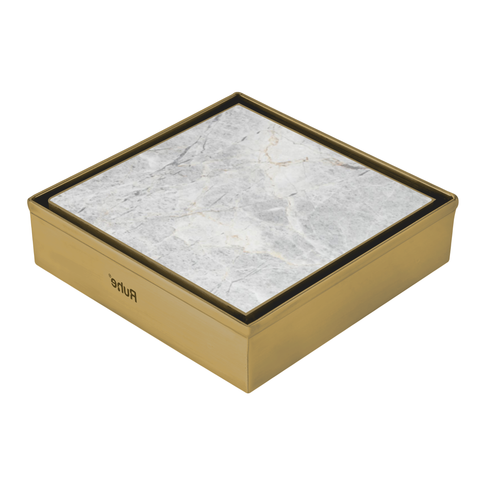 Trueliving Home Brown Tile Insert Shower Drain Channel (6 x 6 Inches) YELLOW GOLD PVD Coated