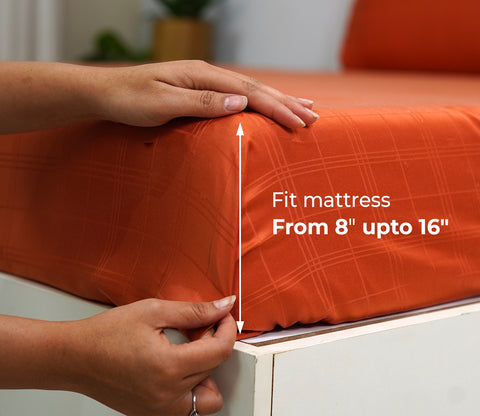 Vegan Dobby Organic Bamboo King Size Bed Sheet with 2 Pillowcases (Orange)