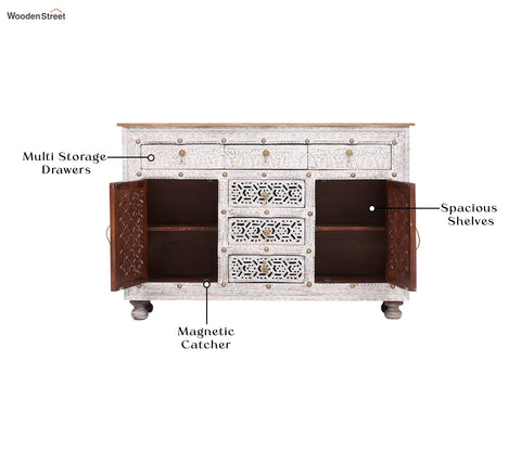 Edmond Mango Wood White Cabinet and Sideboards with 6 Drawers