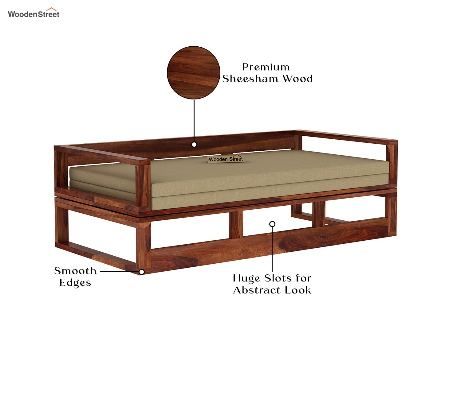 Bacon 3 Seater Divan Cum Bed with Mattress (King Size, Honey Finish)