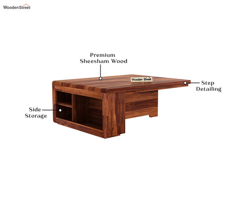 Vesta Sheesham Wood Coffee Table with Four Stools (Honey Finish, Cream Blossom)