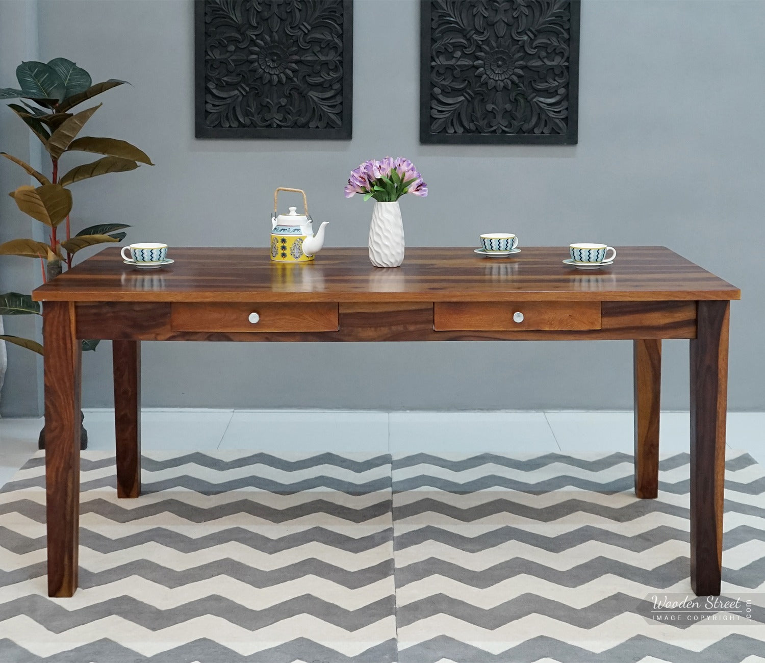 Mcbeth 6 Seater Dining Table With Storage (Honey Finish)