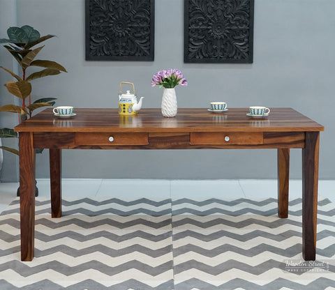 Mcbeth 6 Seater Dining Table With Storage (Honey Finish)