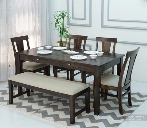 Mcbeth - Sofie Storage 6 Seater Dining Table Set With Mcbeth Bench (Walnut Finish)