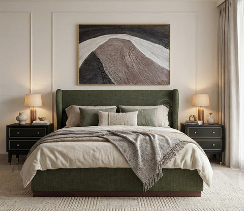 Adhiraj Luxurious Fabric Hydraulic Storage Bed with Plush Wingback Headboard (King Size, Sage Green)