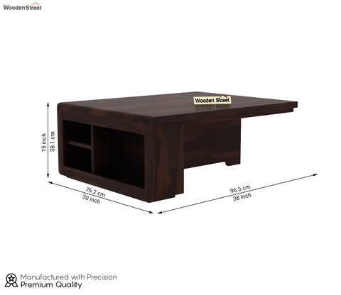 Vesta Sheesham Wood Coffee Table with Four Stools (Walnut Finish, Cream Blossom)