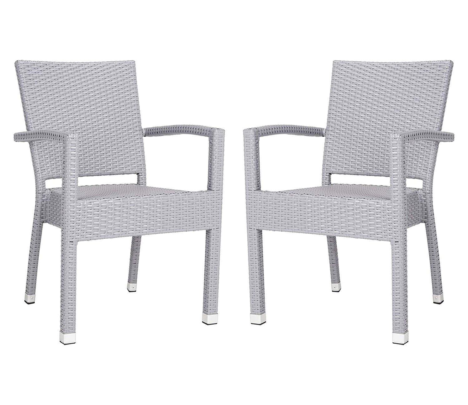 Silver Grey Rattan And Wicker Patio Chair (Set Of 2)