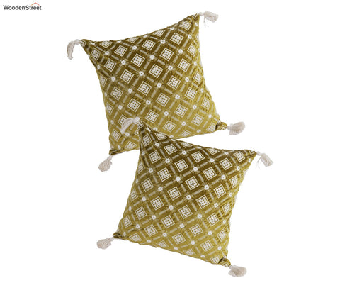 Super Soft Ethnic Design Set of 2 Embroidered Cushion Cover (Henna Green, 18 x 18 inches)