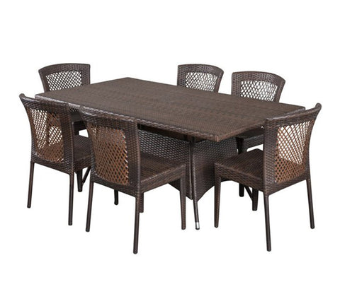 Dark Brown Rattan And Wicker Outdoor Dinning Set