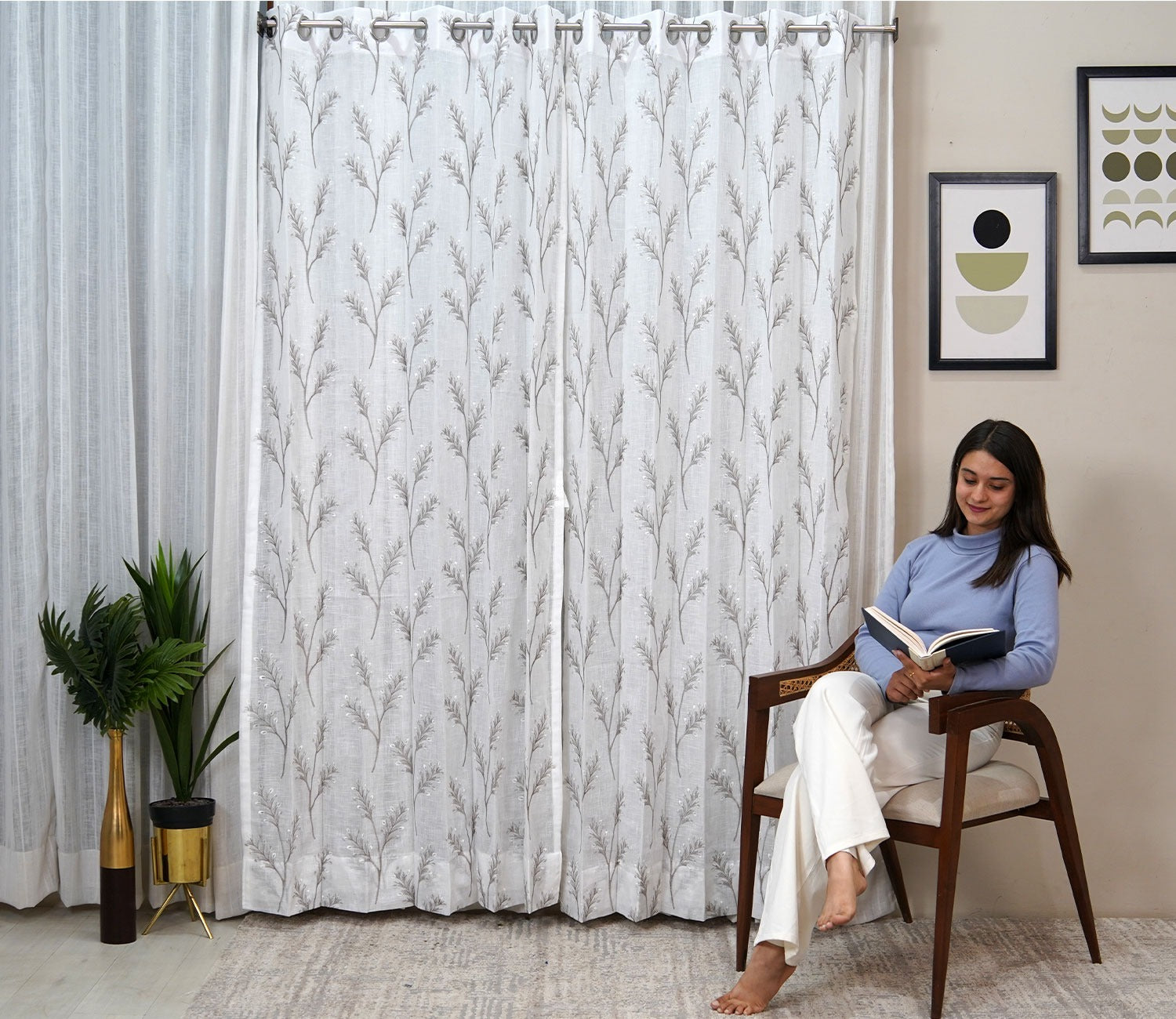 Leaflet Door 1 Piece Sheer Curtain (Grey, 7 Feet)
