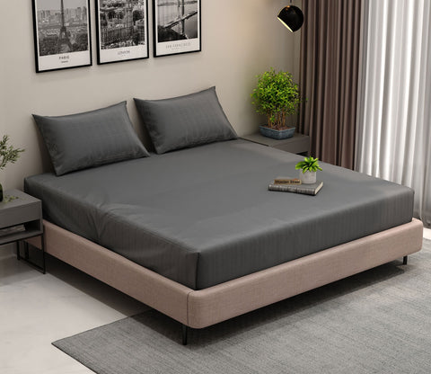 Vegan Dobby Organic Bamboo King Size Bed Sheet with 2 Pillowcases (Charcoal Grey)