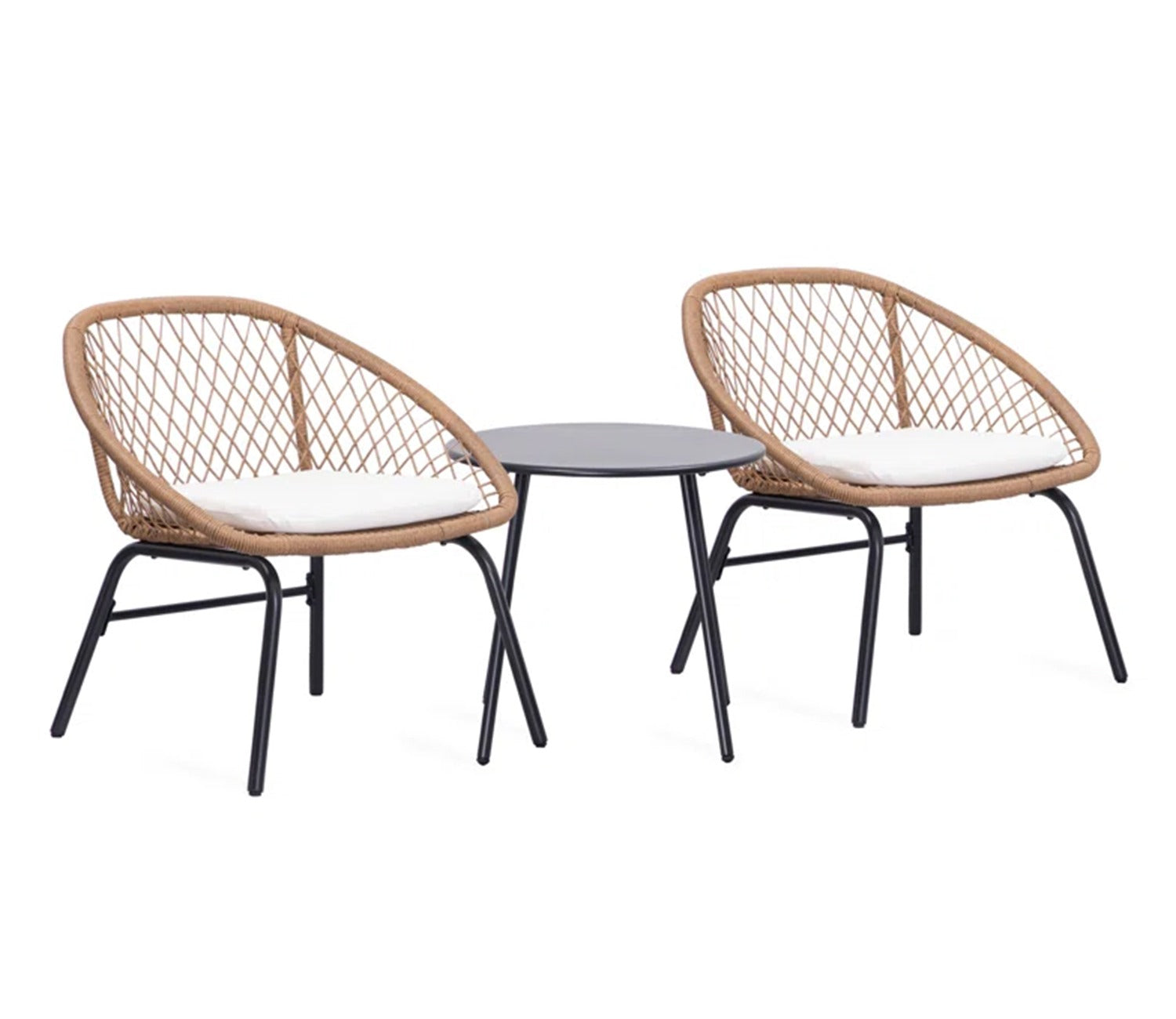 Beige Rope  2 Seater Chair With Table And Off White Cushions Balcony Set