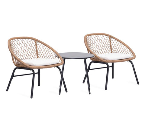 Beige Rope  2 Seater Chair With Table And Off White Cushions Balcony Set