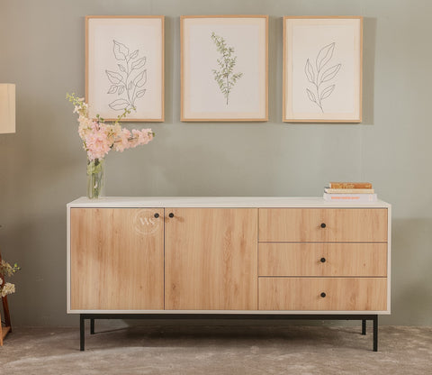 Marbay Modern White Sideboard & Cabinet with Textured Front & Metal Base (Engineered Wood, Santana Pattern)
