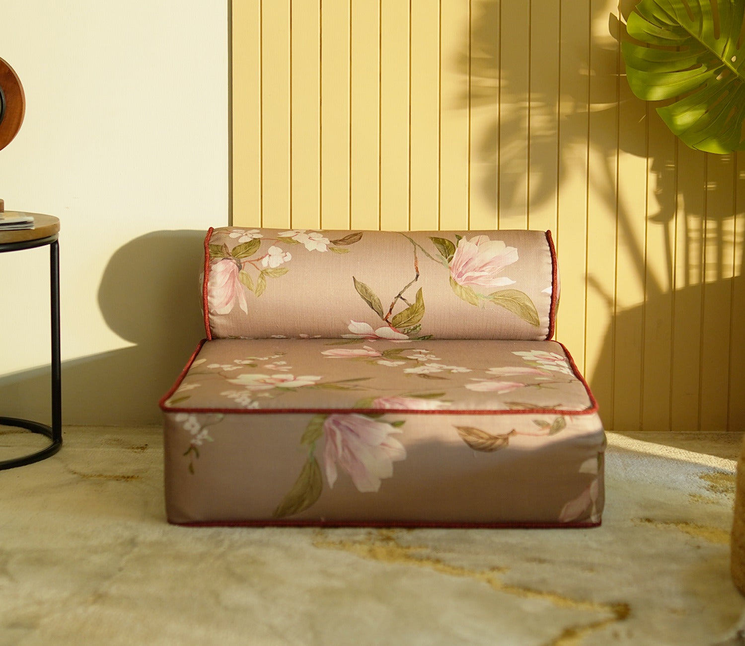 Elara Floor Cushion With Bolster - 24 X 24 Inch (Cotton, Magnolia Beige)