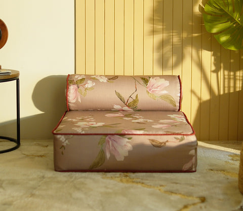 Elara Floor Cushion With Bolster - 24 X 24 Inch (Cotton, Magnolia Beige)