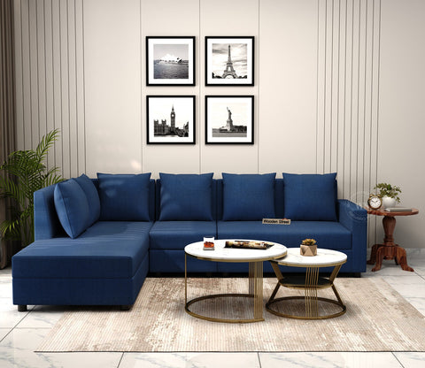 Sible L-Shape 6 Seater Left Aligned Fabric Sofa (Cotton, Azure Blue)