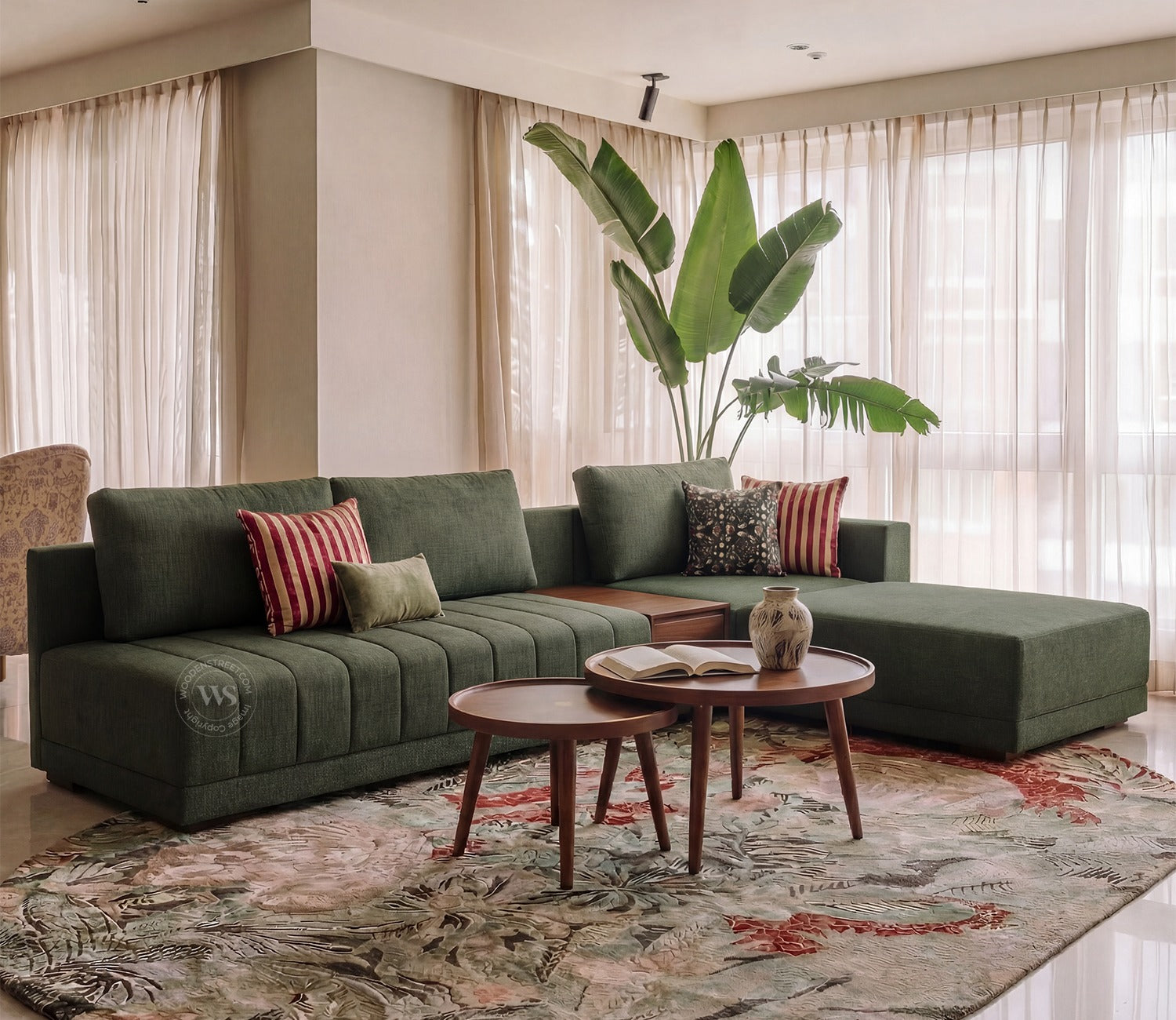 Oasis L-Shape Right Aligned Sectional Sofa (Sage Green)