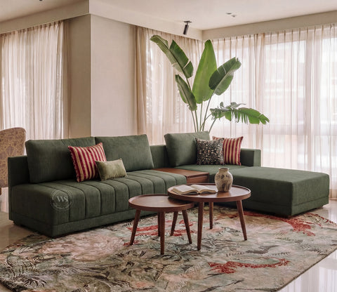 Oasis L-Shape Right Aligned Sectional Sofa (Sage Green)