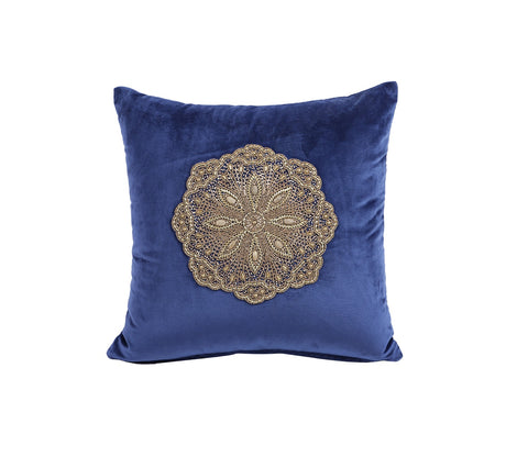 Beaded Velvet Cushion Covers - Set of 2 (Blue, 18 x 18 inch)