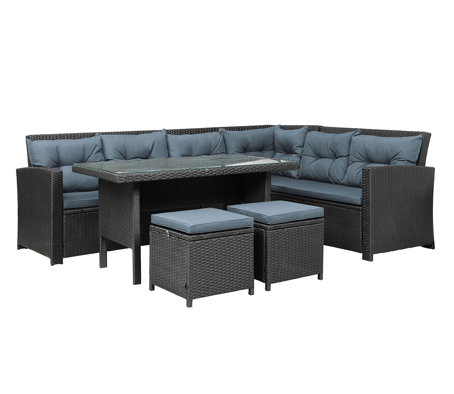 Black Rattan And Wicker 8 Seater Patio Set With Table And Grey Cushions