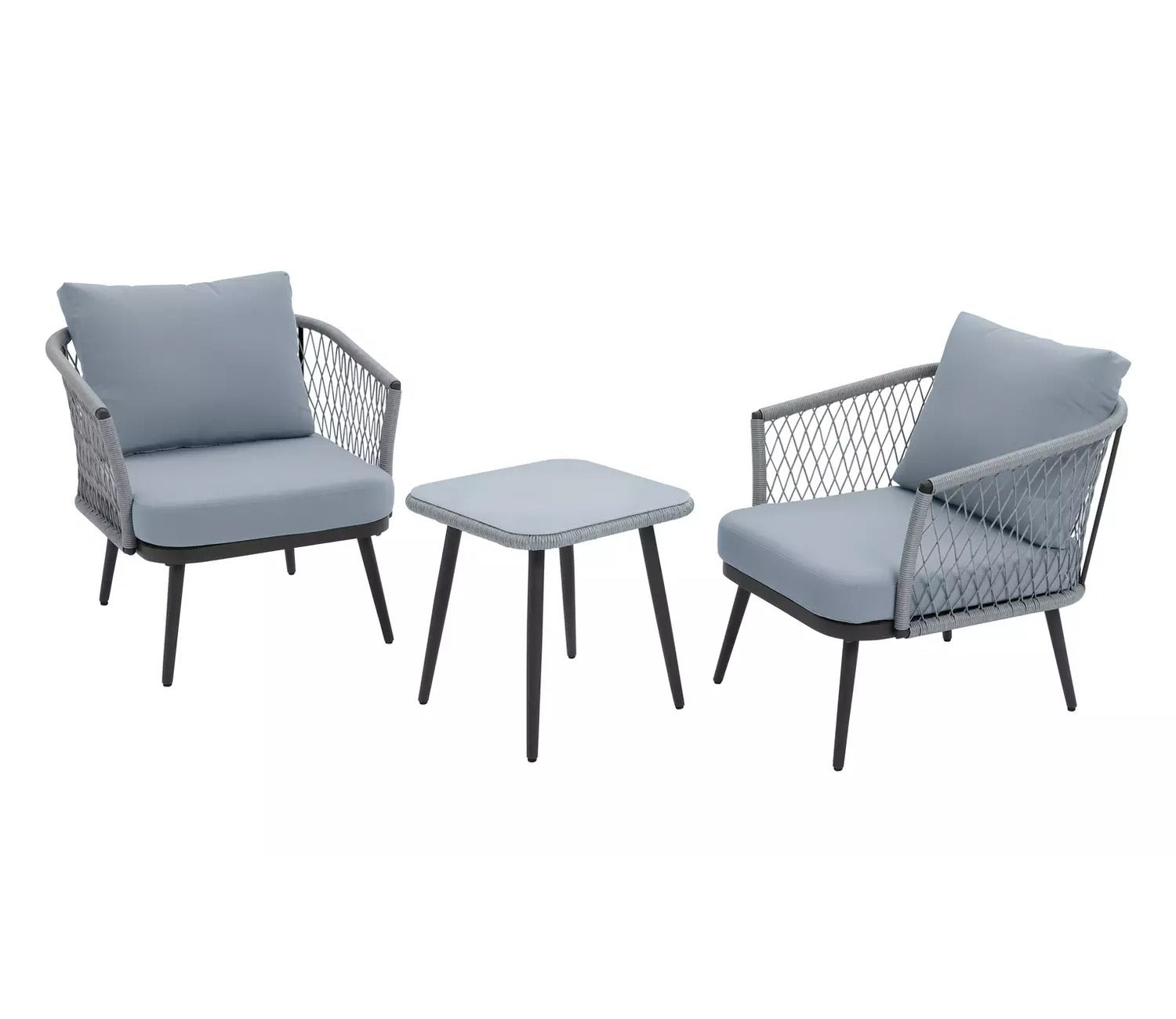 Grey Rope 2 Seater Chair Set With Table And Grey Cushions