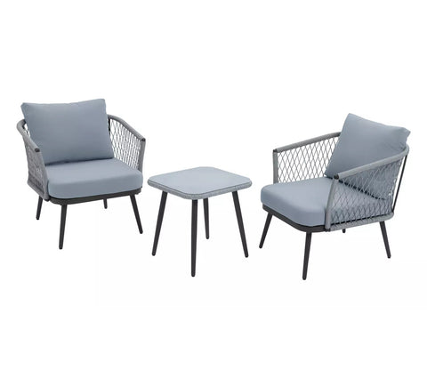 Grey Rope 2 Seater Chair Set With Table And Grey Cushions