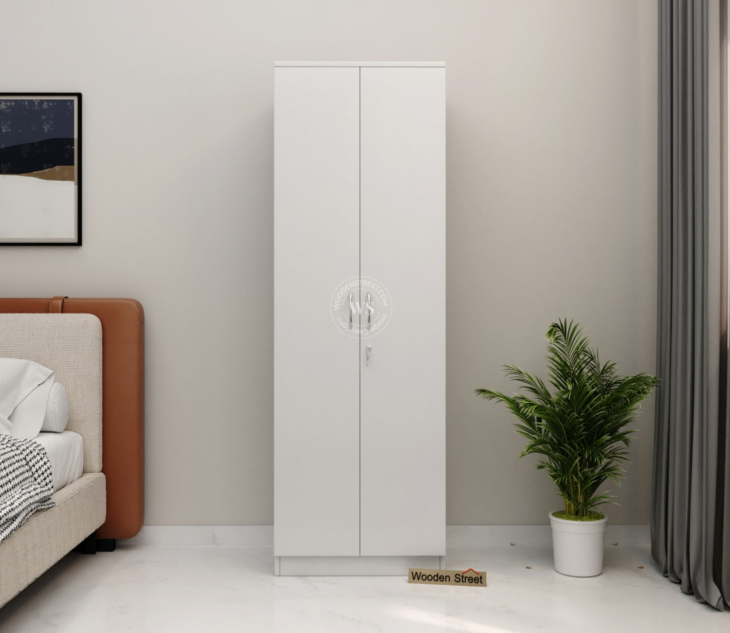 Lillian 2 Door Wardrobe with Drawer Storage and Hanging Rod (Frosty White Finish)
