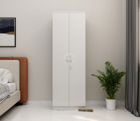 Lillian 2 Door Wardrobe with Drawer Storage and Hanging Rod (Frosty White Finish)