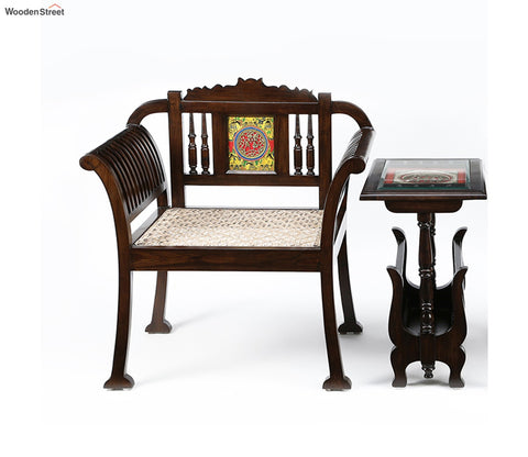 Alpa Single Seater Sofa with Cane Work and Designer Back Rest in Walnut Finish