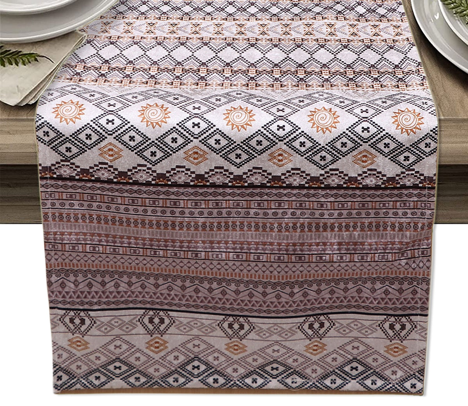 Yellow Line Velvet Printed Table Runner (72 x 14 inches)