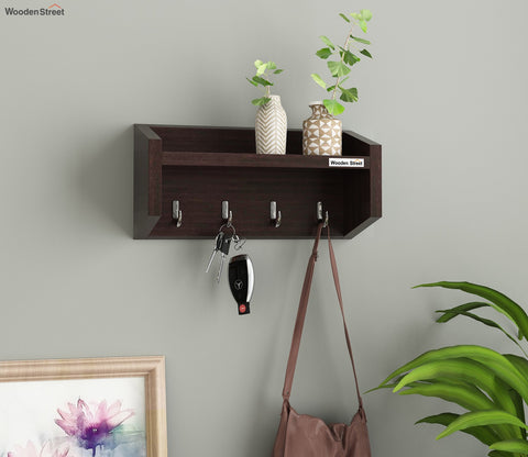 Alex Wall Shelf with Key Holders (Flowery Wenge Finish)