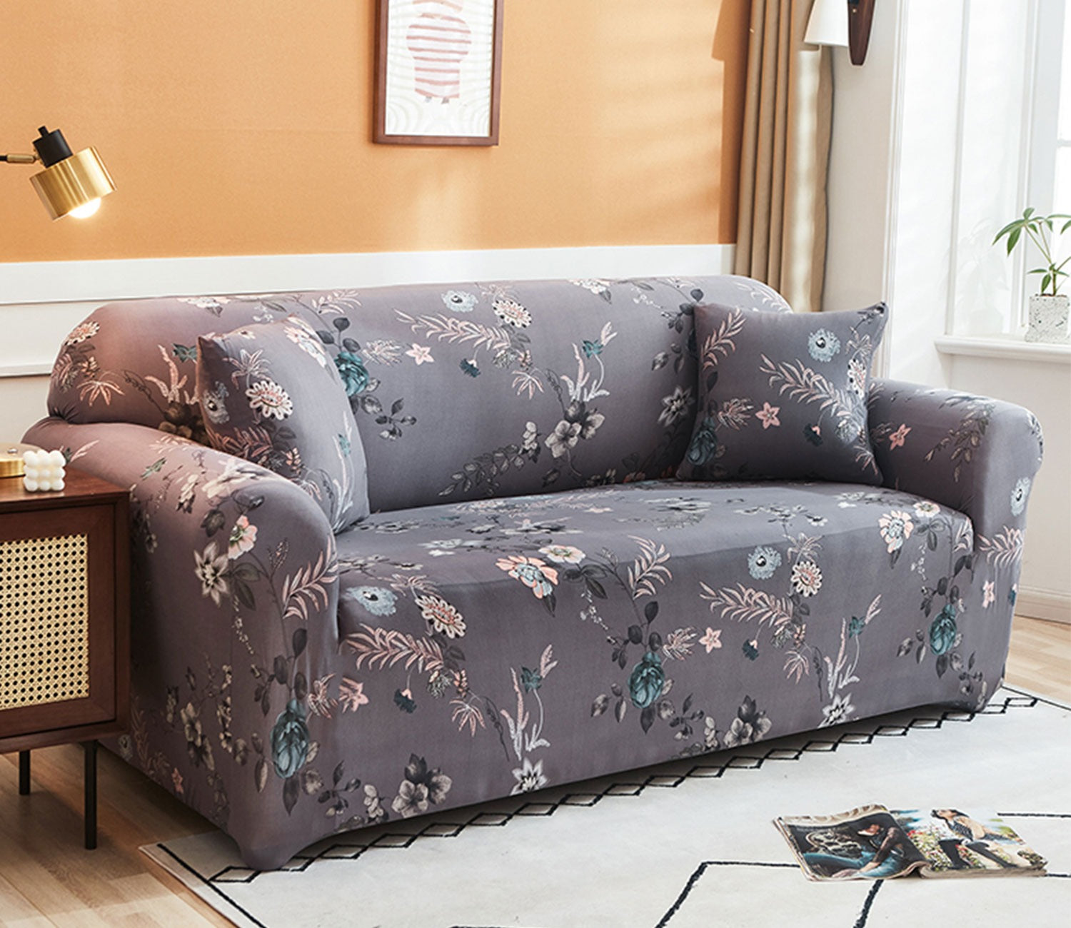 Ethel Floral Printed Polyester Spandex 1 Seater Sofa Cover