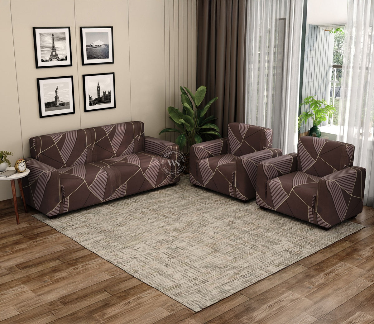 Cason Modern Abstract Printed Polyester Spandex 3+1+1 Sofa Cover Set (Brown)