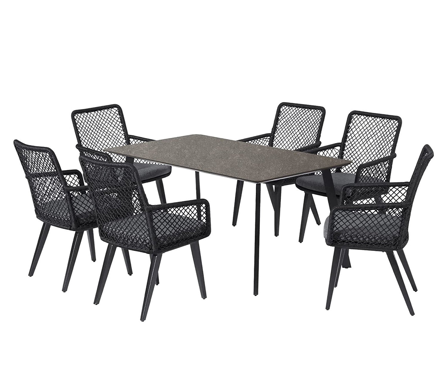 Black 6 Seater Dining Set With Table And Grey Cushions