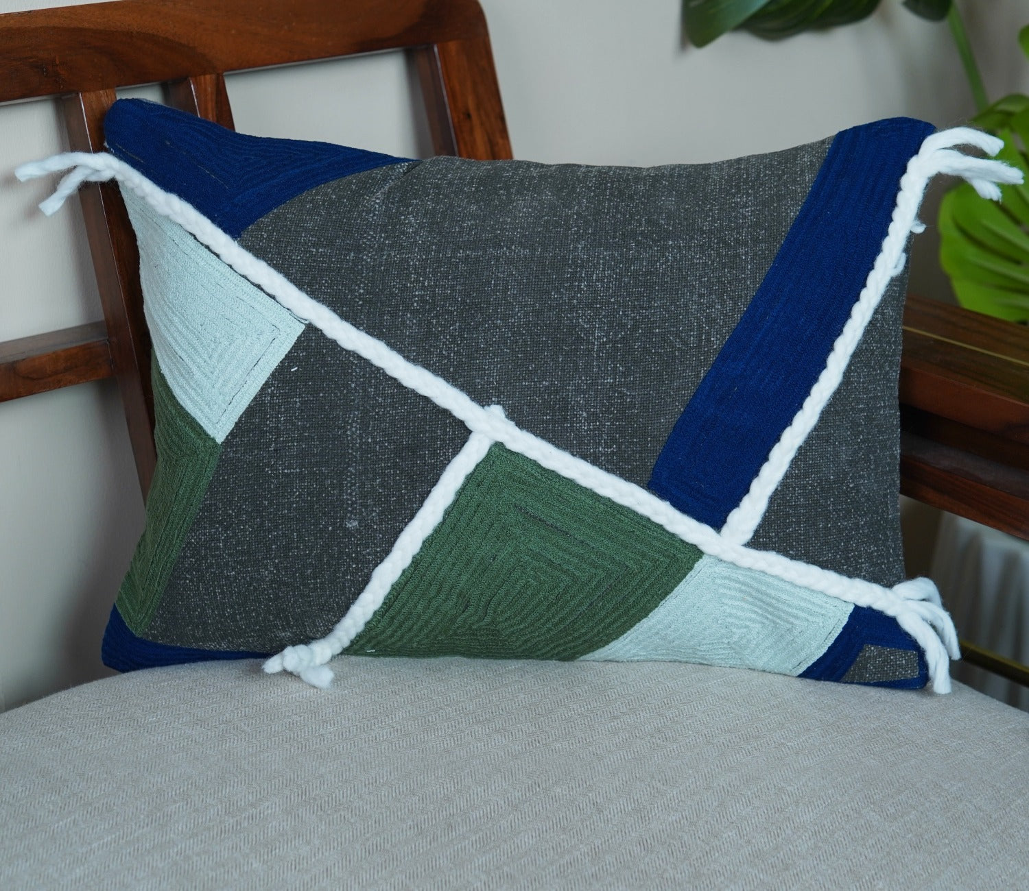 Braided Tasseled Multi Cotton Cushion Cover -14 x 20